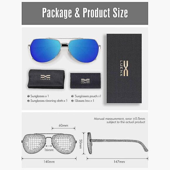 Aviator Sunglasses for Men Women Polarized New , Dark Blue - Picture 6 of 6